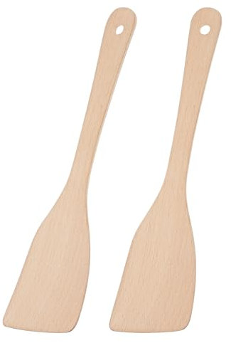 2pcs Long Handle Flat Wooden Spatula,13 Inch Wooden Spatulas for Cooking, for Non Stick Cookware Uncoated Beech Wood Kitchen Tools for Frying,Durable and Eco-Friendly