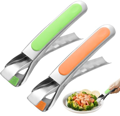 VLYX Non-Slip Dish Tongs, Anti- Scald Plate Gripper Stainless steel air fryer tongs for Oven Pizza Plate Dish Clip Air Fryers Hot Dishes Tong Stainless Steel Lift Hot Pot(Green & Orange)