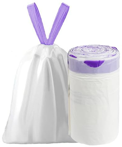 H HANSEL HOME Bolsa de Basura 30L Resistente Antigoteo Con Cinta de Autocierre, Bolsas de Basura con Aroma Lavanda 53x58cm- Blanco Lavanda, 1 Rollo, 90 Bolsas