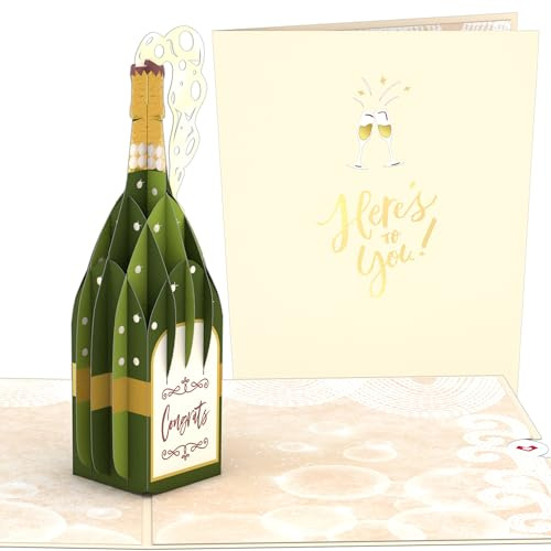 Lovepop® 3D Pop-Up Karte Champagner-Flasche mit knallendem Korken für Hochzeit, Geburtstag, Jubiläum, Beförderung, Glückwünsche, Gratulation | inkl. Umschlag & Versteckfach für Geld & Gutscheine