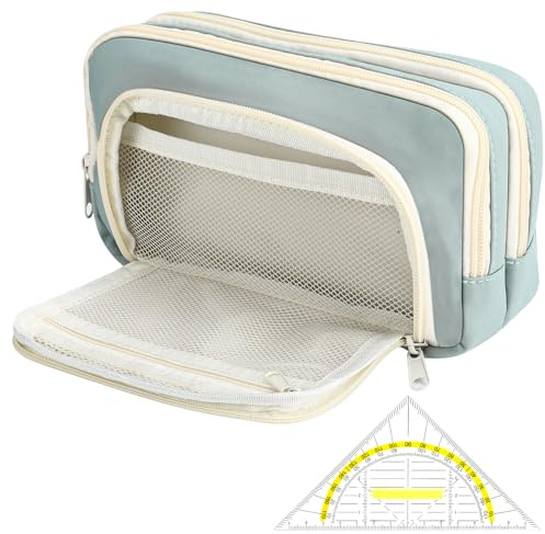 patinadrift Federtasche Groß Kapazität Mäppchen Aesthetic Multifunktionales Oxford Gewebe Federtasche mit Geodreieck für Schule, Büro(Blau)