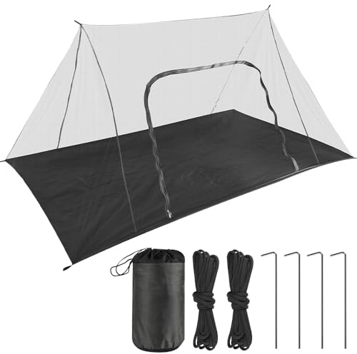 SGZIOO Moskitonetz Reise, 240x140x110cm, Mosquito Netz Reise, Leicht MüCkennetz Bett, Mosquito Netz Bett mit ReißVerschluss, Moskitozelt für Wandern Camping Angeln Garten Outdoor, Satteldach-Schwarz
