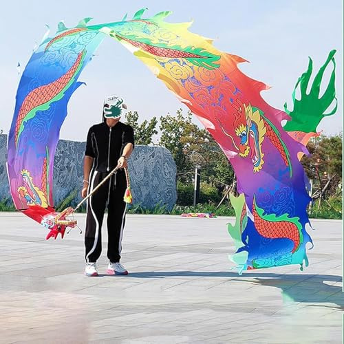 Dragon Poi Ruban d'entraînement avec serpentins en spirale pour jeunes, adultes et personnes âgées – Motif arc-en-ciel satiné fluide
