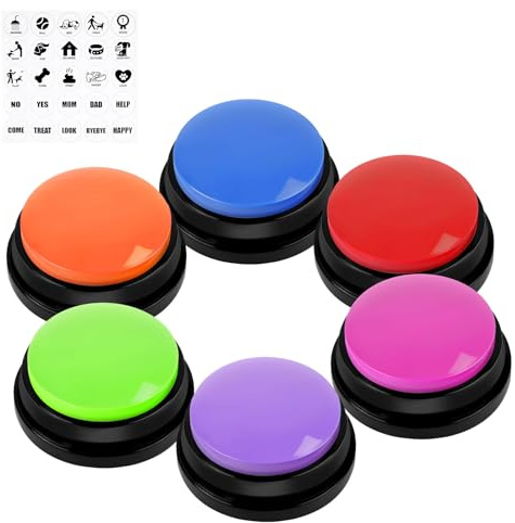 vsshe 7 Piezas Botones Grabables para Perros para Comunicación y Entrenamiento, Zumbador de Entrenamiento para Mascotas, Función de Grabación de Voz de 30 Segundos, Timbre Coloridos con Pegatinas