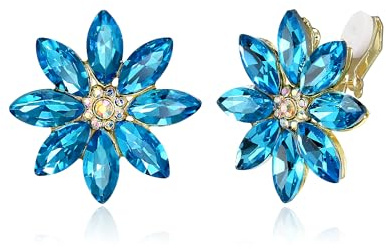 EVER FAITH Boucles d'oreilles à clips en forme de fleur avec strass scintillants pour femme sans trous pour mariage, fête, été, Cristal