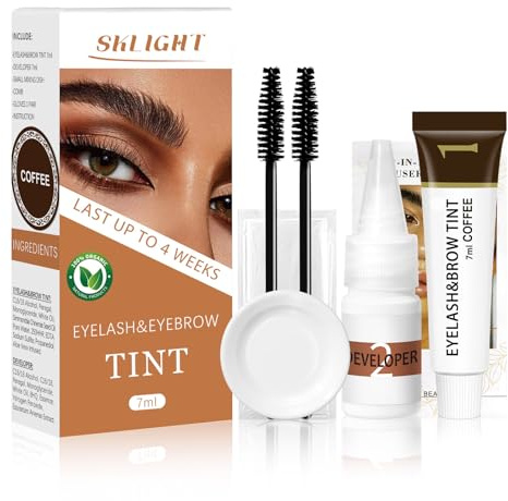 Lash Color Kit, Lasting for 4 Weeks Professional Eyelash & Eyebrow Color Kit, Instant Eyelash Color with Natural Ingredients, Safe & Easy to Use 7ml (Coffee)