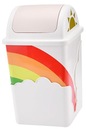 BESTYASH Poubelle Créative Petite Taille en Plastique Couvercle Silencieux Poubelle Arc-en-ciel Nuageuse pour Maison Bureau et Chambre