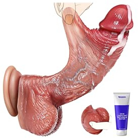 Govosaa Realistic Dildo Sex Toys, 8.7 Inch Thick Stretchable Foreskin & Movable Dual Balls Anal Dildos, Adult Toys with Strong Suction Cup for G-Spot & Anal Hands-Free Play, Sex Toyscouples for Woman