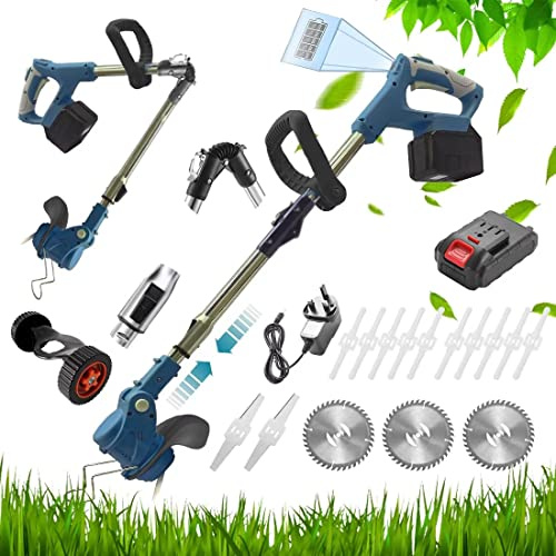 Decespugliatore con Lama in Metallo - Tagliabordi a Batteria da 21 V, tagliabordi Elettrico da Giardino a Batteria con Batteria e caricabatteria, tagliabordi per Prato, Incluso