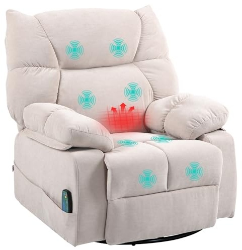 HOMCOM Poltrona Reclinabile a 145° con Poggiapiedi, Poltrona Relax Massaggiante e Riscaldata con 5 Programmi e 8 Punti Vibranti, Telecomando con Filo e Tasche Portaoggetti, Beige