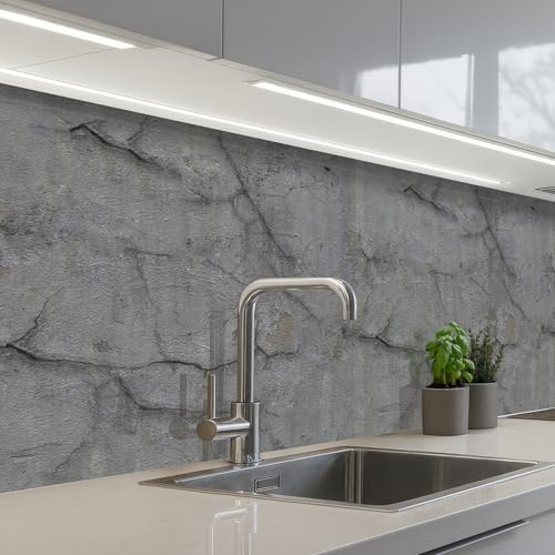 KitchenYeah© Küchenrückwand Selbstklebend Küchenspritzschutz Rückwand | 80x200 cm - Wandschutz Ohne Bohren Spritzschutz Wand Wandverkleidung Alt - Beton