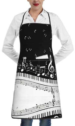 BLWSLC Touches de piano avec notes de musique. Un tablier de cuisine avec poches parfait pour la cuisine, les grillades et le jardinage