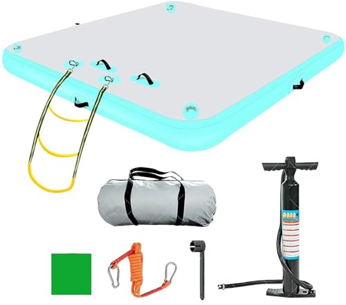 Piattaforma galleggiante gonfiabile, ampia zattera galleggiante ad isola con scala rimovibile, superficie antiscivolo, piattaforma dock con pompa ad aria, per piscina e spiaggia (D, 240 x 180 cm)