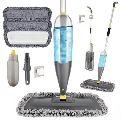 ZYSINVEA Spray Mop with Washable Pads, 360 Swivel Head Floor Mop for Hardwood Laminate Tile, Refillable Bottle Wet Dry Cleaning, 3 Reusable Microfibre Pads