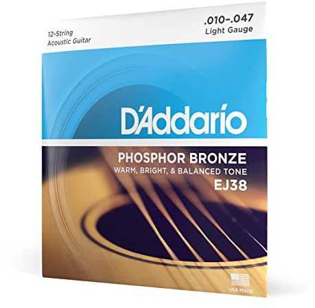 D'Addario Corde Chitarra Acustica | Corde per Chitarra Acustica | Corde Acustica | EJ38 Set Corde Acustica Ej Phosphor Brz Rnd Wnd, 10-47