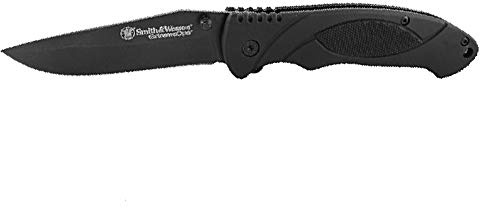 Smith and Wesson Einhandmesser, Stahl 7CR17, beschichtet, Gummi-Griffschalen, Liner Lock, Clip, Fangriemenöse