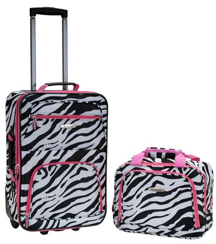 Rockland Set di valigie verticali Softside moda, Zebra rosa., Taglia unica, Set di valigie verticali Softside moda