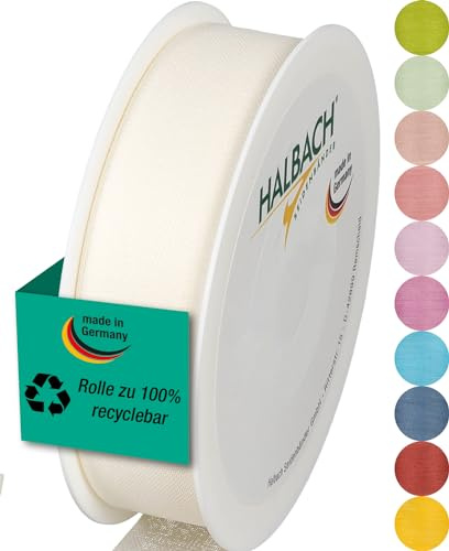 Halbach mattes Taftband, 25 mm x 25 m, creme | Geschenkband in Baumwolloptik, Made in Germany, Ökt-Tex 100 zertifiziert und waschbar bei 30 Grad