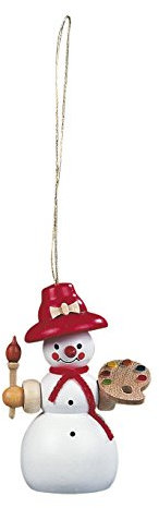 Rudolphs Schatzkiste Christbaumschmuck Baumbehang Schneefrau Malerin farbig Höhe 8 cm NEU Weihnachten Baumschmuck Holzschmuck Holz Seiffen Erzgebirge Strauchbehang Dekoration