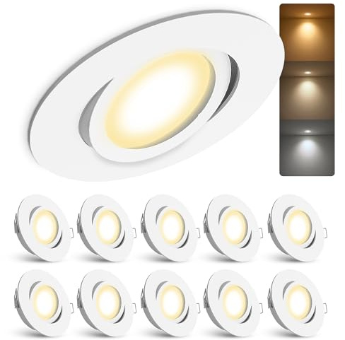 linovum 10er Set LED Decken Einbauspot schwenkbar rund in weiß - inkl. LED GU10 6W LumiFLEX Lichtfarbe warm/neutral/kalt