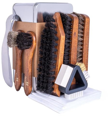 FootFitter Ultimate Shoe Care Kit, Premium Shine Brush & Suede Tools for Cleaning, Polishing, Conditioning, and Restoring Leather, Nubuck & Suede Footwear (Made in Germany)