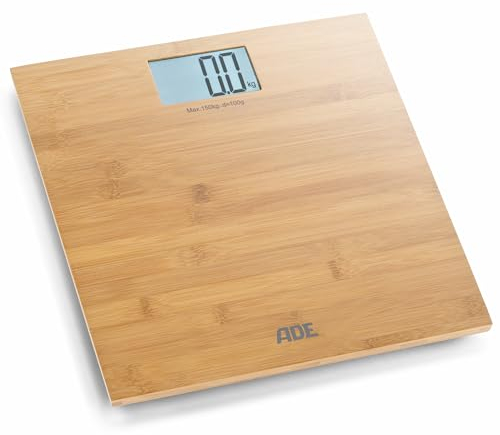 ADE Digitale Personenwaage BE 925 Martina. Elektronische Badezimmerwaage mit Wiegefläche aus echtem Bambus. Zur genauen Gewichtsbestimmung bis 150 kg. Mit großem Display. Inklusive Batterie. Braun