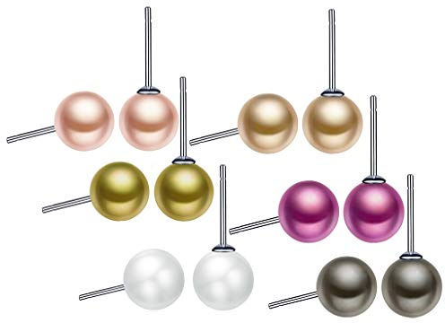 Unendlich U 925 Sterling Silber 8-9mm 12PCS Bunte Mehrfarbige Perlen Ohrstecker Set Gestüt Stecker Ohrringe Ohrschmuck für Damen Mädchen, 6 Paare