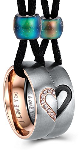 ANAZOZ Colgante Pareja, Colgante Acero Inoxidable con Anillo, Collares Pareja Corazón de Rompecabezas Grabado I Love You Circonita 5A Ancho 6mm Oro Rosa Negro Cadena