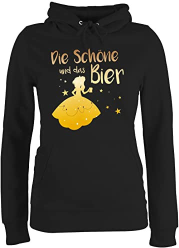 Pullover Damen Hoodie Frauen - JGA Junggesellenabschied - Die Schöne und das Bier - S - Schwarz - bachelorette party alki pulli jungesselnabschied piwo pullis junggesellinnenabschied sauf hoodies