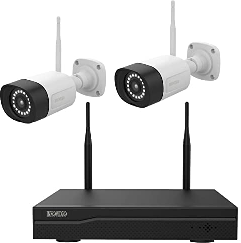 Inkovideo INKO-22M WLAN Komplettset mit 4-Kanal Netzwerkrekorder/Aufzeichnungsgerät und 2X 3 MP Überwachungskameras - Plug and Play, P2P, Nachtsicht bis 20 m