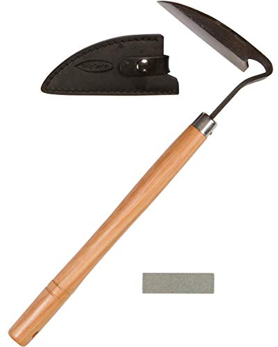 Truly Garden Strumento per diserbo a Mano Stile Falce con Fodero in Pelle Spessa e Pietra per affilare