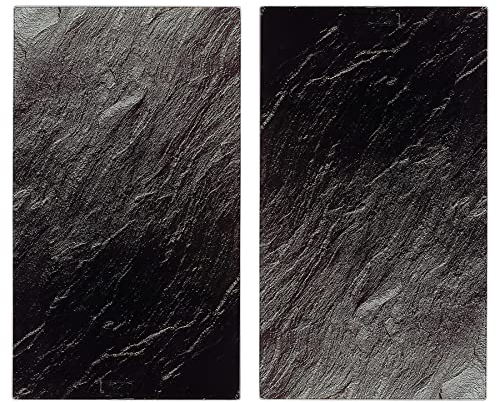 MTS Set of 2 Glass Chopping Boards - Stone Effect Design - Non-Slip Feet, Compatible with All Hob Types, Heat Resistant – Beautiful Hob Covers, Glass Worktop Savers for Kitchen