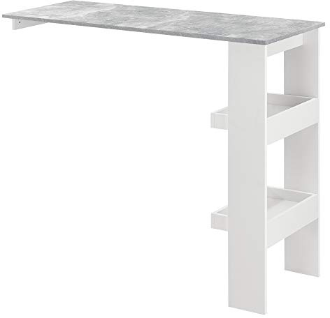 [en.casa] Mesa de Bar Bromölla Mesa de Bistro Elegante 120 x 45 x 106 cm Mesa Alta de Cocina con 2 Estantes Integrados Blanco y Efecto hormigón
