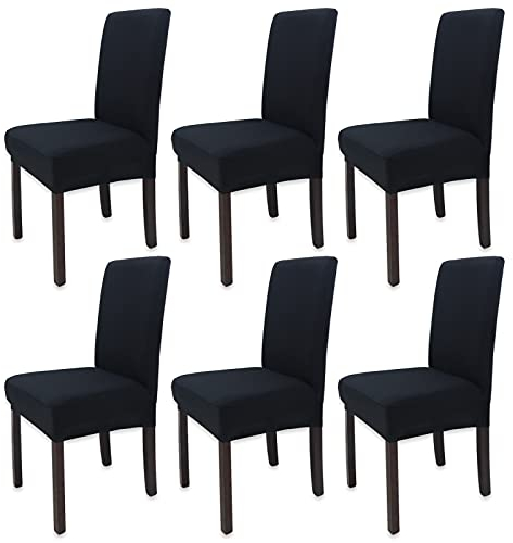 Leeyunbee 6 Piezas Fundas de Sillas de Comedor, Elásticas y Modernas Funda Asiento Silla, Desmontables Lavables Cubiertas para Sillas para Comedor Hotel Banquete de Boda Decoración (Negro)