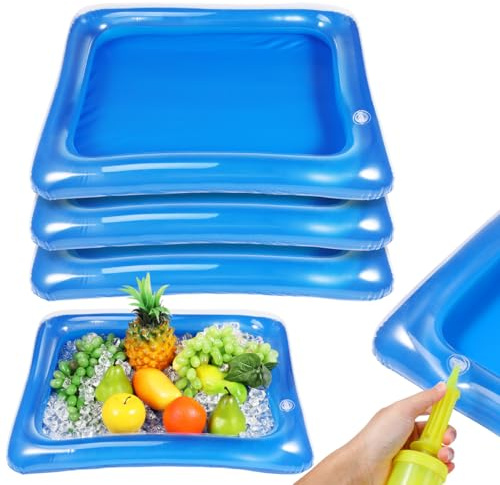 DOITOOL Inflatable Serving Bars Ice Buffet Salad Serving Trays, 4 Pack Salad Ice Tray Food Drink Holder Cooler Containers for Indoor Outdoor BBQ, Picnic, Camping, Pool Party - 60 x 45cm