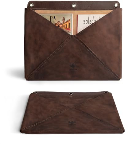 Leather At Home, Rustikaler Wandordner Organizer handgefertigt aus Vollnarbenleder - Türhänger für Dokumente, Briefe, Rechnungen und Umschläge - Bourbon Braun