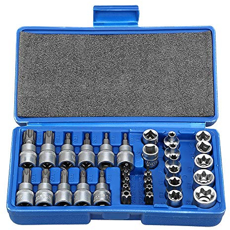 Uten 34pcs Torx Bit Socket Set 3/8 1/4 T10-T60 Drive Star Sockets Set E4-E20 Socket Set Handheld Tool