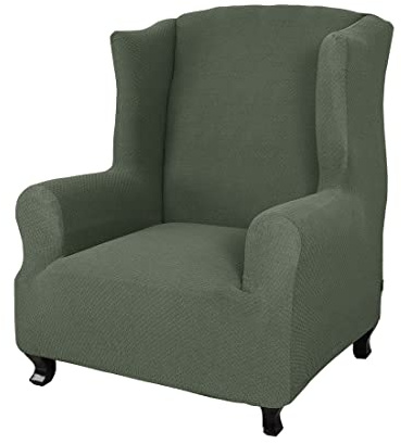 YOPOIY Hohe Dehnung weich dick Ohrensessel Überzug Klein Karierter Jacquard-Strickstoff Husse für Ohrensessel 1 Stück rutschfest für Sessel -Grün-1-