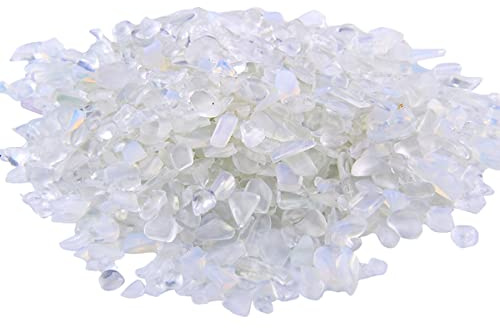 Queenbox 100g 3-5mm Blanc Forme Irrégulière Chips Pierres sans Trou Graviers Roulés en Vrac pour Plante en Pot Bonsaï Vase, Opale Blanche