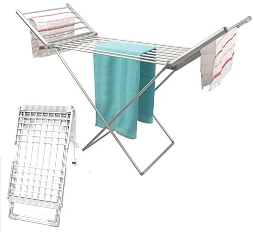 ZAVAYA Heated Clothes Airer with 18 Heated Bars, Collapsible Clothes Dryer, for Bathroom Laundry Room Household, Energy-efficient with Wings Dryer