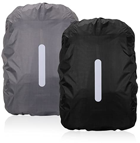 TSHAOUN 2 Pièces Housse de Sac à Dos, 15L - 20L Housse de Pluie pour Sac à Dos Protection du Sac à dos avec Bandes Réfléchissantes pour la Randonnée, le Camping, les Voyages (Noir, Gris)