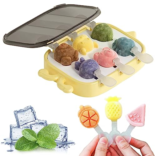 Moldes Helados Silicona, 6 Agujeros Moldes para Helados, Moldes Helados Silicona con Palo y Tapa, Moldes para Hacer Helados Reutilizables, DIY Popsicle Mold para Casero Helado, Sin BPA (Animales)