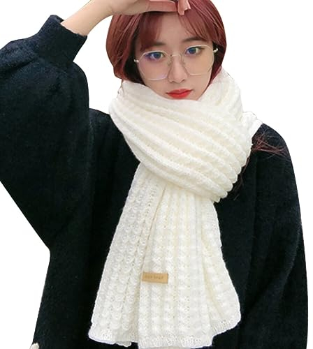 Asudaro Damen Strickschal, Winter Gestrickter Wollschal 190 Cm X 35 Cm Dicker Gestrickter Warmer Winter Schal Merino Kaschmir Strickschal Damen/Herren Für Outdoor-Skifahren,Radfahren Und Bergsteigen