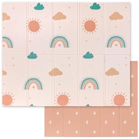 Spielmatte Baby - Krabbelmatte Baby 150x180x1cm - Krabbelmatte Wendbar, Faltbar, Wasserabweisend - Schaumstoff Babymatte - Baby Spielmatte -Sweety Fox (Rosa)