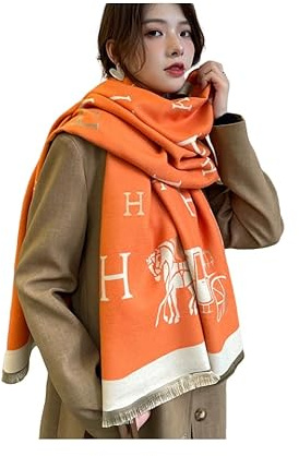 BOQUN Winterschal Damen Herbst- Und Winterwagen H Doppelseitige Warme, Verdickte Nachahmung Kaschmirschal-Orange