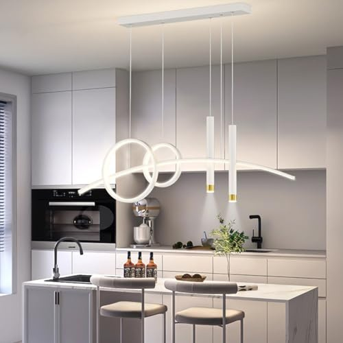 Aleaty Moderne Esstisch-Pendelleuchte LED Dimmbare Esstischlampe Hängend mit Fernbedienung Pendellampe Höhenverstellbar Kronleuchter Lampe für Wohnzimmer Esszimmer Küche Büro (Weiß)