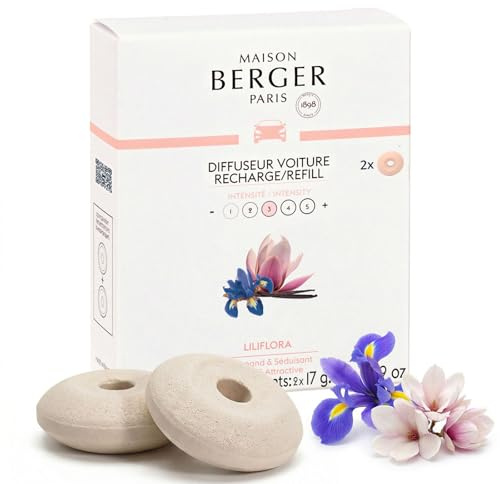 MAISON BERGER Auto-Diffusor Nachfüllung Liliflora, 2er-Set Keramik | Keramik-Nachfüllung Liliflora für Auto-Duftdiffusor, passive Diffusion ca. 4 bis 6 Wochen, ohne Batterie und ohne Flüssigkeit
