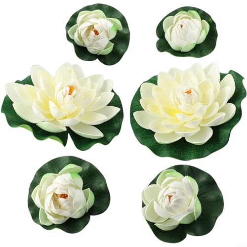 Drhomeam 6 Stück künstliche Lotusblumen, schwimmende Seerosen, Pflanzen für den Außenbereich, Garten, Teich, Dekoration