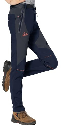 Rdruko Wasserdichte Fleece-gefütterte Damen-Hose, Winter, Outdoor, Ski, Wandern, warme Arbeitshose mit Reißverschlusstaschen