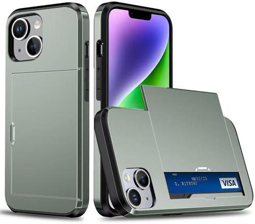 Beajew Handyhülle für iPhone 14/iPhone 13 Case Silikon, mit Kartenfach Silikon TPU Handyhülle Dünn Weiche Stoßfest Flexibel Handy Tasche Bumper Brieftasche Case, Military Green